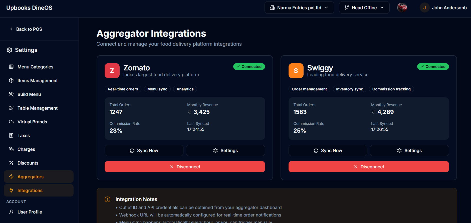 DineOS — Aggregators
