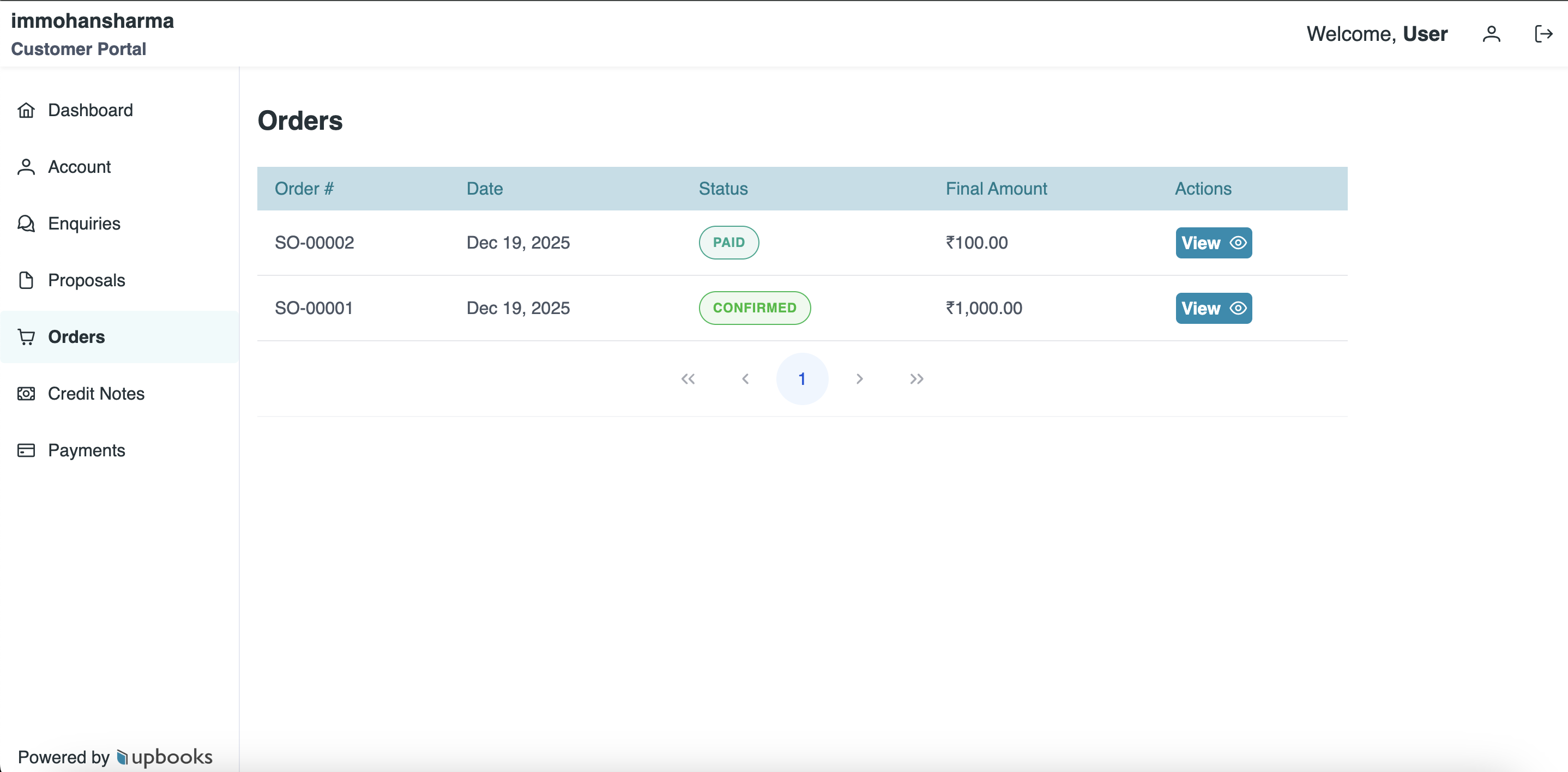 Customer Portal - Orders