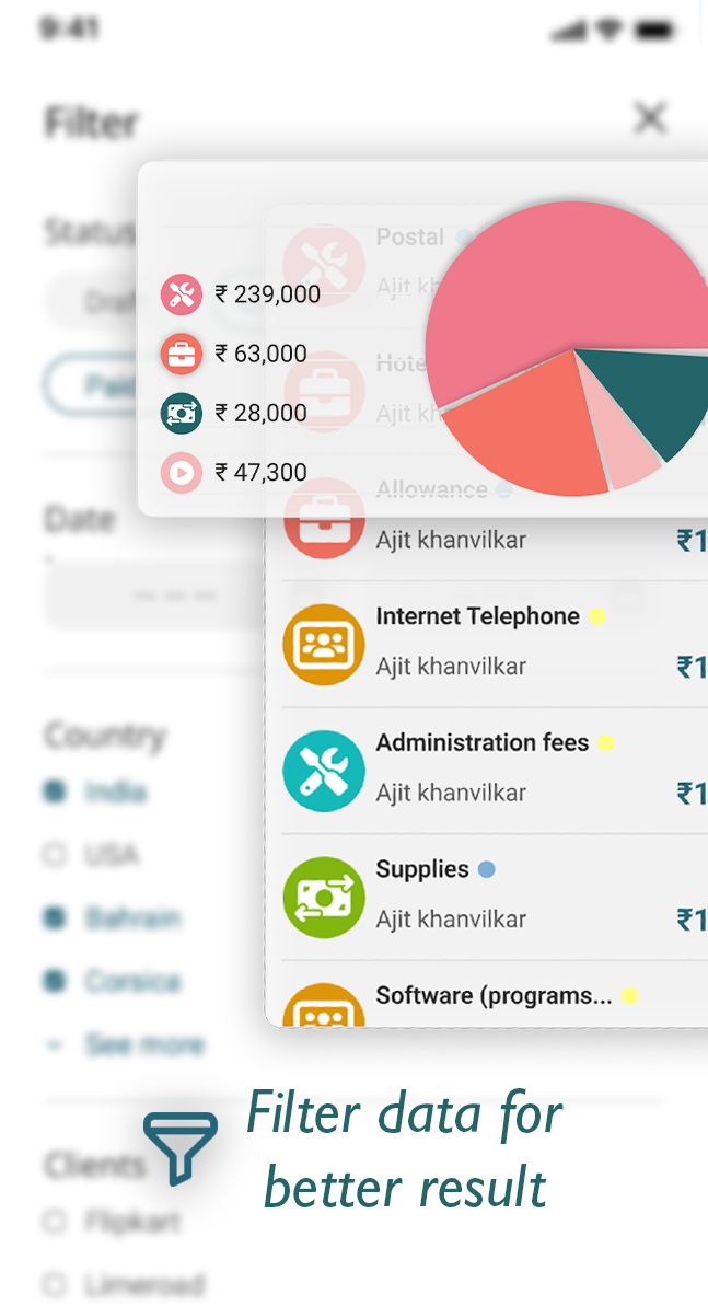 Filter expenses by month, date, vendor, client