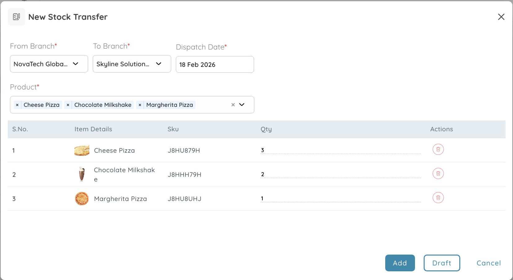 Stock Transfer Between Branches