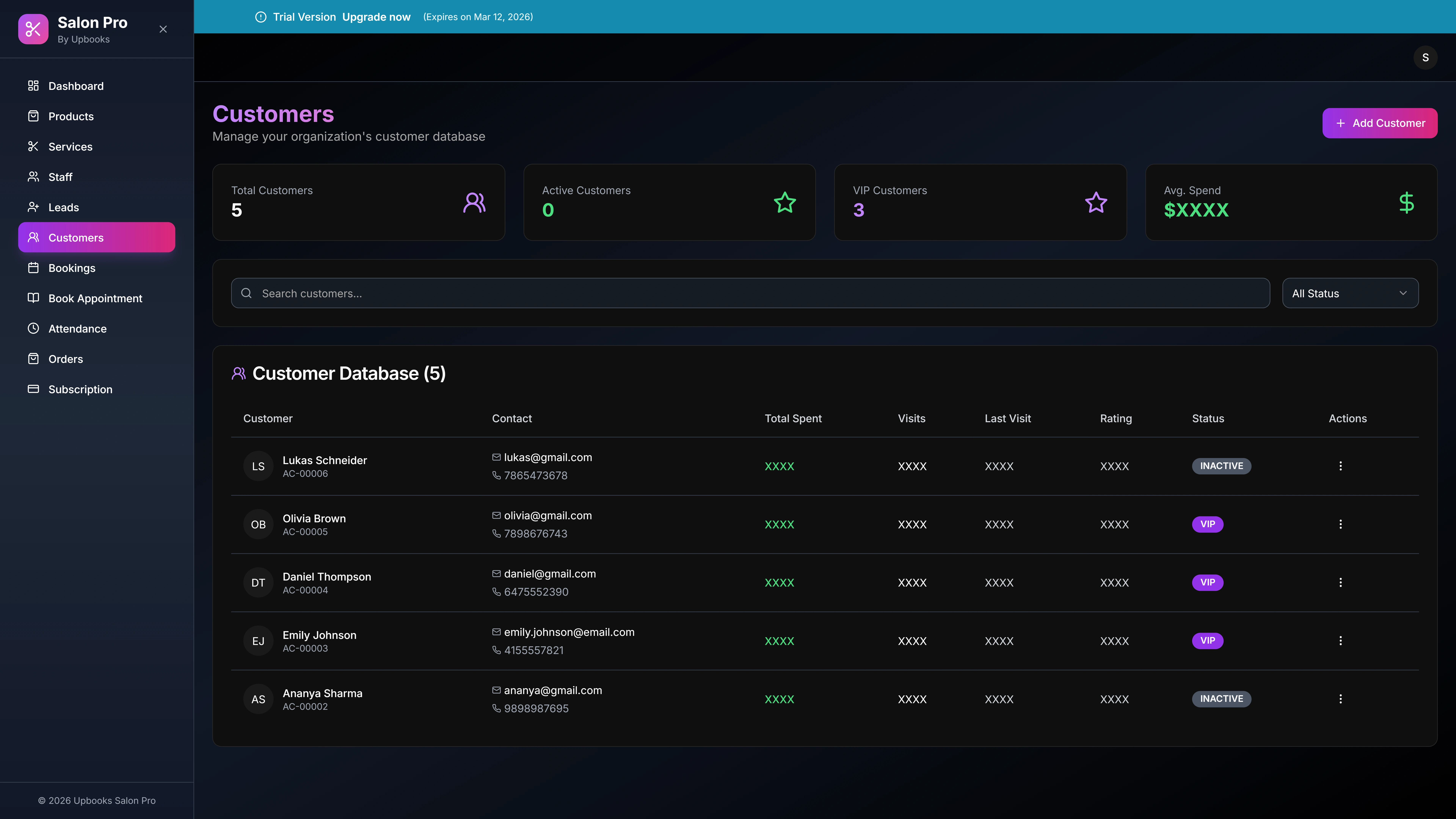 Salon Pro — Customer management