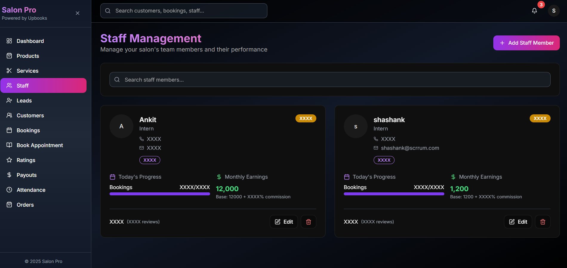 Salon Pro — Staff management and performance