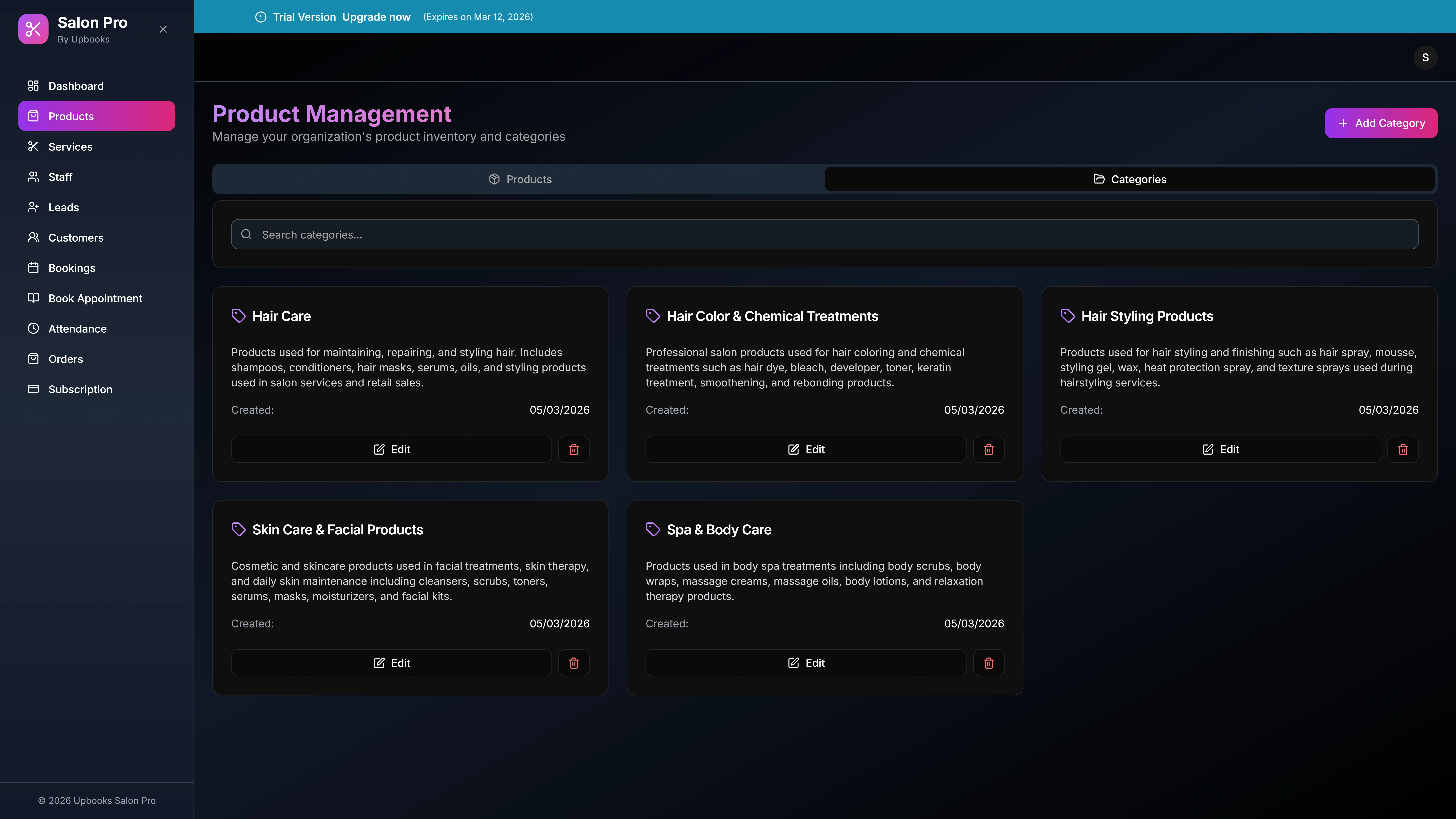 Salon Pro — Product Management: product inventory and categories - 2