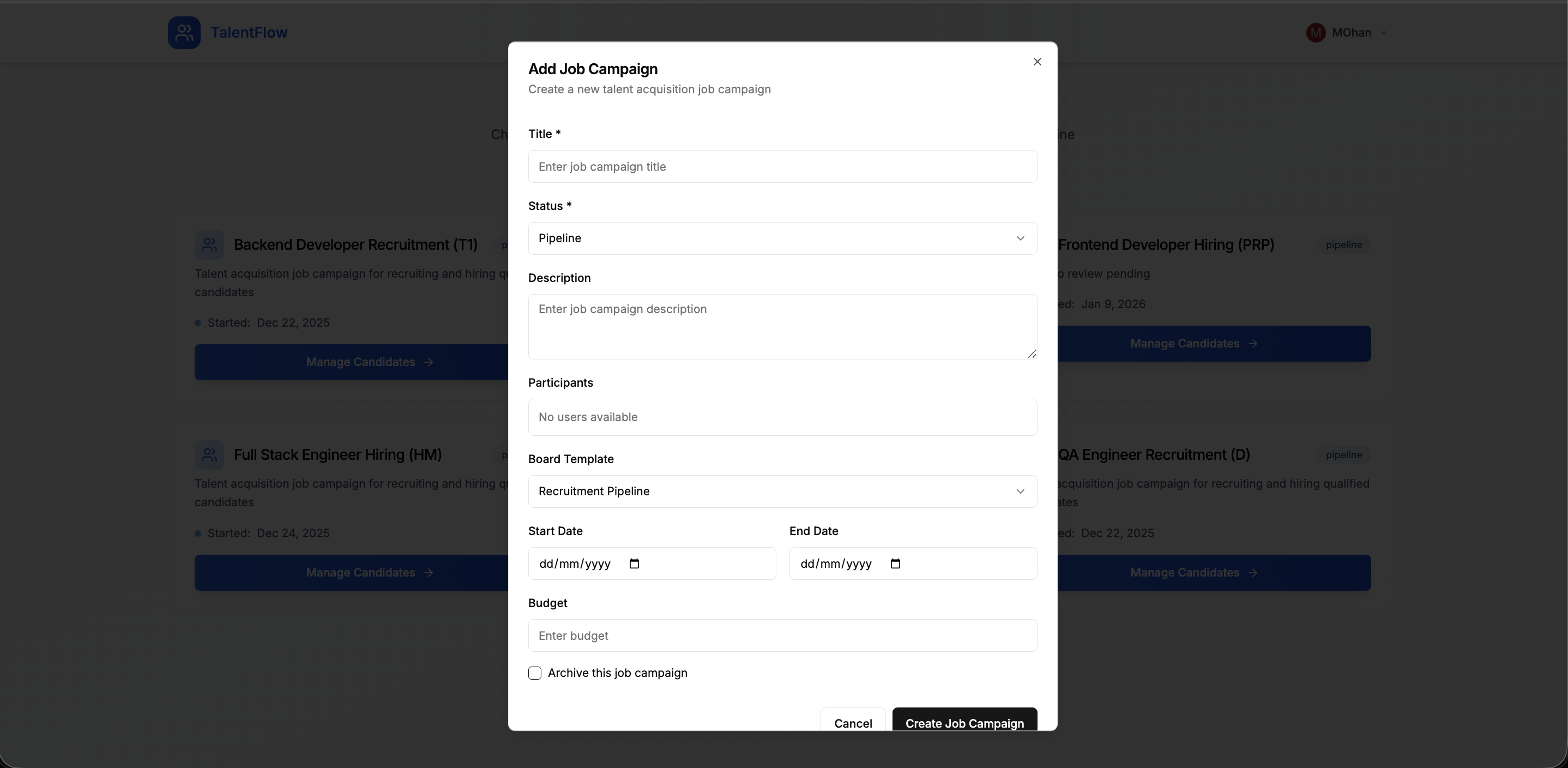 Talent Flow - Job Campaigns