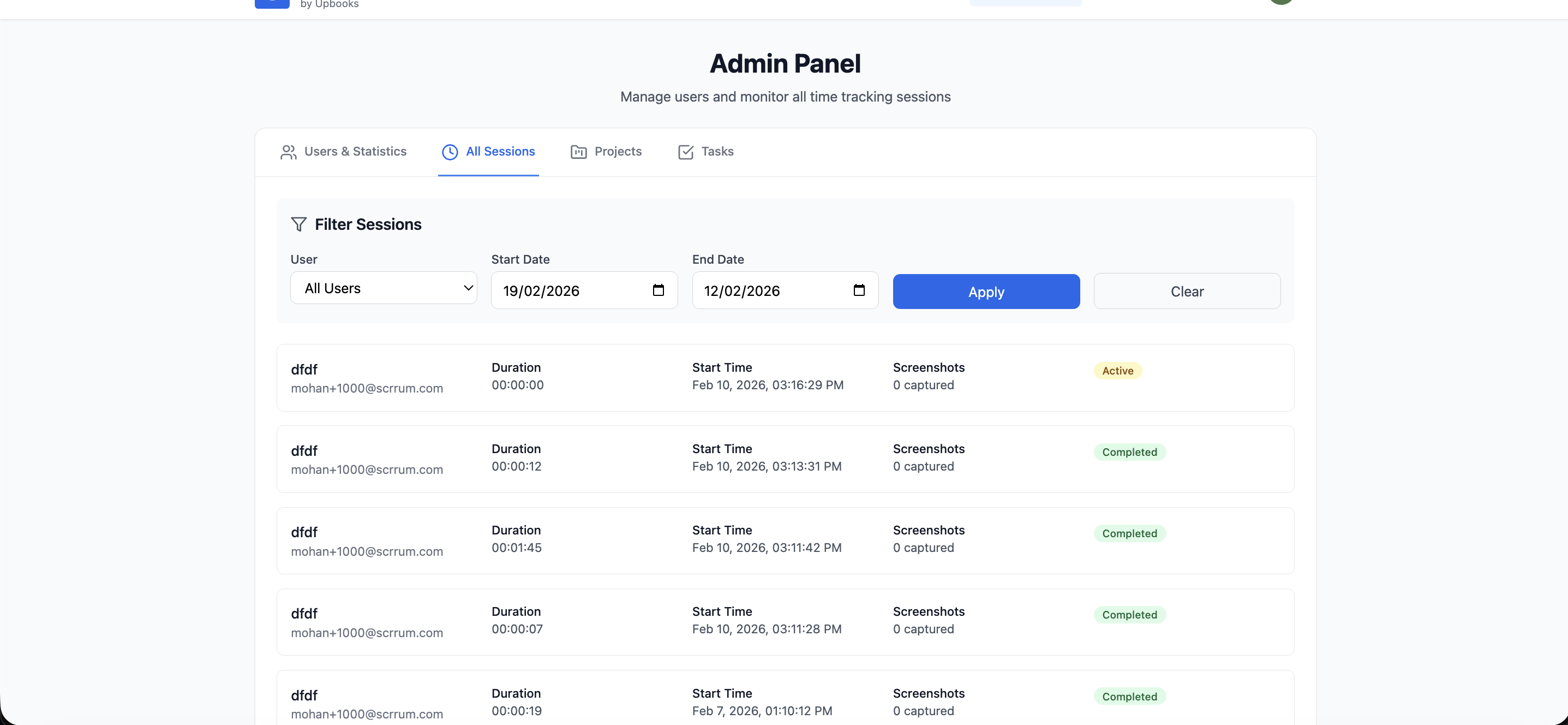 UpLog - Date Range Filtering